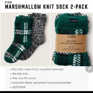 NWT Victoria Secret PINK Green Plaid MARSHMALLOW KNIT SOCK 2-PACK
